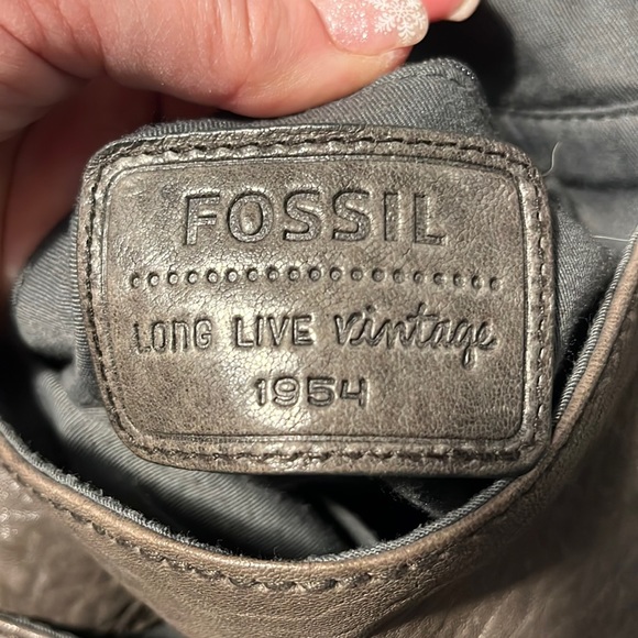 FOSSIL long live vintage grey brown olive distressed flap crossbody bag - Picture 7 of 15